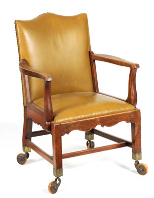 Lot 1101 - AN UNUSUAL GEORGIAN MAHOGANY CAMPAIGN UPHOLSTERED ARMCHAIR