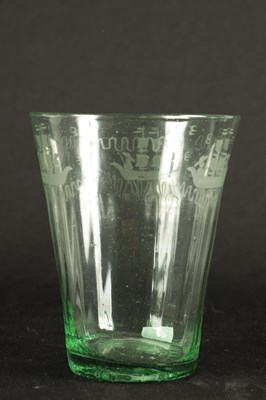 Lot 12 - AN 18TH CENTURY ETCHED GREEN GLASS NAVAL VASE