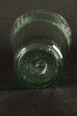 Lot 12 - AN 18TH CENTURY ETCHED GREEN GLASS NAVAL VASE