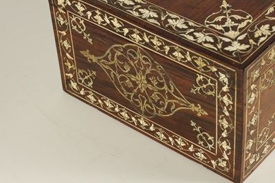 Lot 216 - A 19TH CENTURY ANGLO INDIAN IVORY AND SILVER METAL INLAID HARDWOOD JEWELLERY BOX