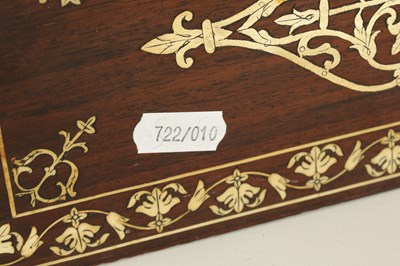 Lot 216 - A 19TH CENTURY ANGLO INDIAN IVORY AND SILVER METAL INLAID HARDWOOD JEWELLERY BOX