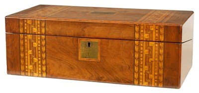 Lot 604 - A 19TH CENTURY INLAID WALNUT WRITING BOX