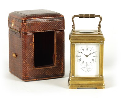 Lot 404 - LE ROY & FILS, 57 NEW BOND STREET, LONDON. A LATE 19TH CENTURY FRENCH BRASS CASED MINIATURE CARRIAGE CLOCK