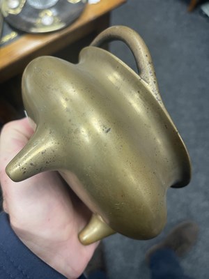 Lot 149 - A CHINESE CAST BRONZE SQUAT BULBOUS CENSER