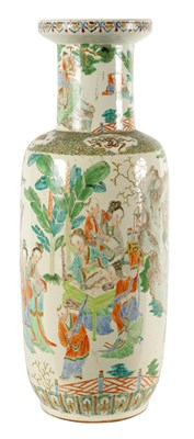 Lot 201 - A LATE 18TH/EARLY 19TH CENTURY CHINESE FAMILLE VERTE CYLINDRICAL VASE