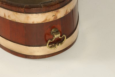 Lot 1189 - A GEORGIAN OVAL COOPERED BRASS BOUND WALNUT PLANTER/WINE COOLER