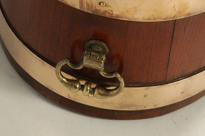 Lot 1189 - A GEORGIAN OVAL COOPERED BRASS BOUND WALNUT PLANTER/WINE COOLER