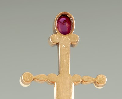 Lot 400 - A LATE 19TH CENTURY FABERGE 14CT GOLD, RUBY, DIAMOND AND PEARL BOOKMARK, WORKMASTER AUGUST HOLLMING (1854 - 1913)