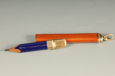 Lot 243 - AN EARLY 20TH CENTURY FABERGE 14CT GOLD AND GUILLOCHE ENAMEL PENCIL HOLDER