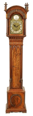 Lot 915 - AN EARLY 20TH CENTURY CHIPPENDALE STYLE MAHOGANY THREE TRAIN QUARTER STRIKING GRANDMOTHER CLOCK