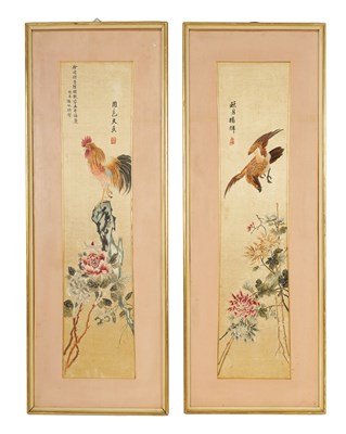 Lot 195 - A PAIR OF 19TH CENTURY CHINESE RAISED SILK EMBROIDERED PICTURES