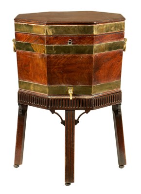 Lot 1195 - A GEORGE III MAHOGANY OCTAGONAL WINE COOLER