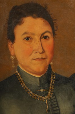 Lot 871 - A 19TH CENTURY OIL ON CANVAS HALF LENGTH PORTRAIT