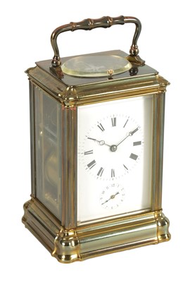 Lot 946 - A LATE 19TH CENTURY FRENCH BRASS GORGE CASED GRAND SONNERIE CARRIAGE CLOCK BY BY ALFRED HOLLINGE