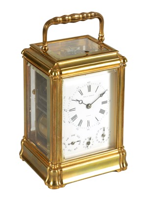 Lot 991 - A LATE 19TH CENTURY FRENCH GORGE CASED QUARTER CHIMING CARRIAGE CLOCK WITH CALENDAR WORK BY HENRI JACOT