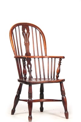 Lot 1134 - J. SPENCER A 19TH CENTURY NOTTINGHAMSHIRE ASH AND ELM HIGH-BACK WINDSOR ARMCHAIR