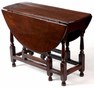 Lot 1083 - A GOOD LATE 17TH CENTURY WALNUT GATELEG TABLE OF SMALL SIZE