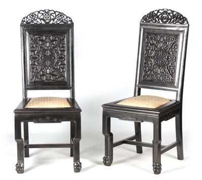 Lot 7 - A PAIR OF CHINESE HARDWOOD CHAIRS