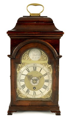 Lot 996 - THOMAS BULLOCK, BATH. A MID 18TH CENTURY VERGE BRACKET CLOCK OF SMALL PROPORTIONS WITH ALARM