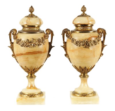 Lot 978 - A PAIR OF 19TH CENTURY FRENCH SIENA MARBLE AND ORMOLU MOUNTED CASSOLETTES