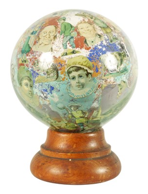 Lot 717 - A RARE 19TH CENTURY DECALCOMANIA GLASS GLOBE