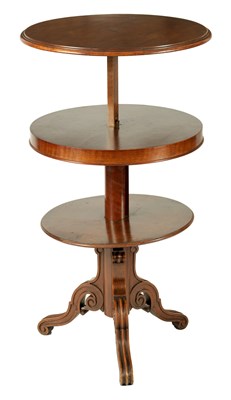 Lot 1047 - A 19TH CENTURY THREE TIER WALNUT METAMORPHIC DUMB WAITER