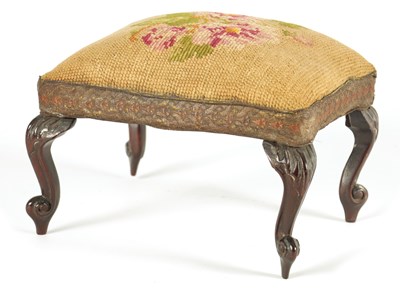 Lot 609 - AN EARLY VICTORIAN MAHOGANY MINIATURE NEEDLEWORK STOOL