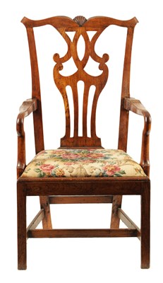 Lot 1423 - AN 18TH CENTURY  PEGGED ELM AND ASH COUNTRY MADE OPEN ARM CHAIR