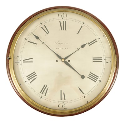 Lot 925 - INGRAM, GLOSTER. A FINE GEORGE III AND LATER 18” DIAL GIANT DOUBLE FUSEE WALL CLOCK