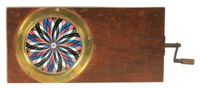 Lot 639 - A 19TH CENTURY MAHOGANY AND BRASS FRAMED COLOURED GLASS KALEIDOSCOPE