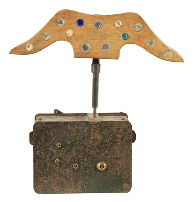 Lot 693 - AN 18TH CENTURY IRON WORK SPRING DRIVEN CLOCKWORK BIRD SCARER