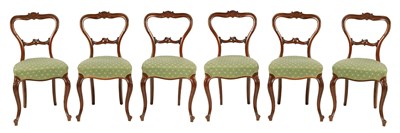 Lot 1115 - A SET OF SIX VICTORIAN ROSEWOOD SHAPED BALLOON BACK DINING ROOM CHAIRS