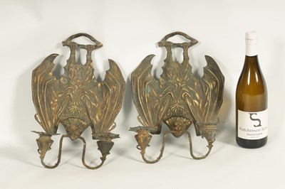 Lot 529 - A PAIR OF BRONZE HANGING BAT WALL SCONCES AFTER WILLIAM TONKS & SONS FOR LIBERTY'S