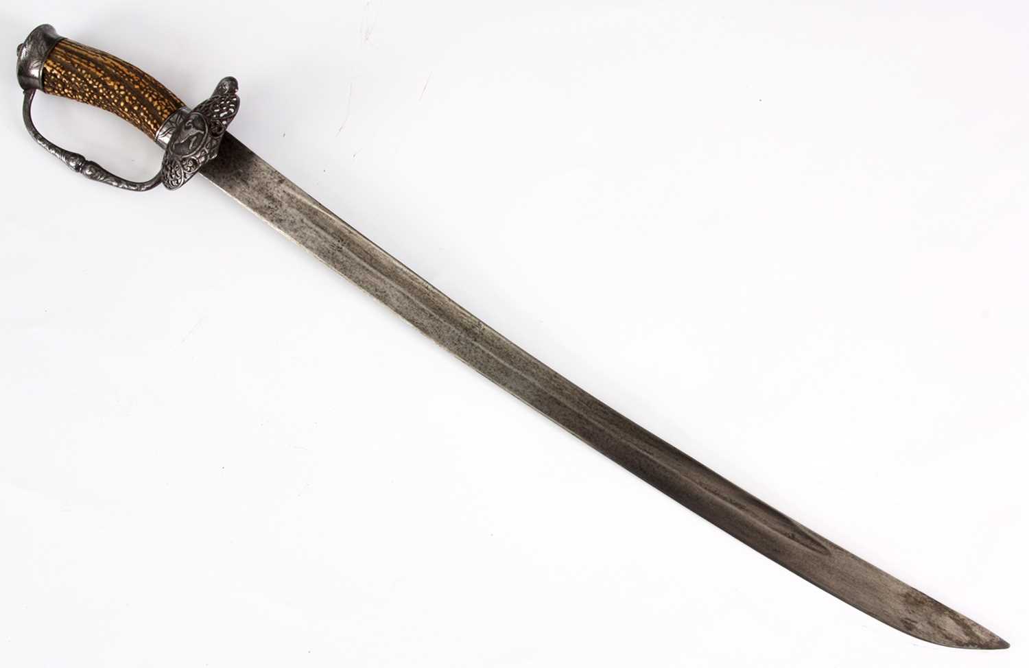 Lot 368 - A LARGE 17th CENTURY HANGER WITH ANTLER GRIP...
