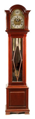 Lot 910 - REID. AN EDWARDIAN MAHOGANY THREE TRAIN WEIGHT DRIVEN QUARTER CHIMING LONGCASE CLOCK