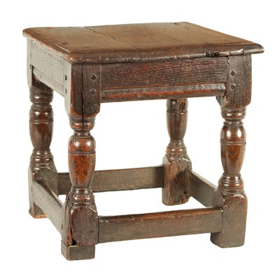 Lot 1148 - A 17TH CENTURY JOINED SQUARE OAK STOOL