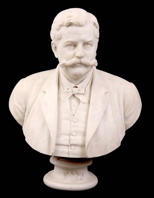 Lot 765 - AFTER ROBERT CAUER (1863-1947) A LATE 19TH CENTURY CARVED MARBLE BUST OF A GENTLEMAN