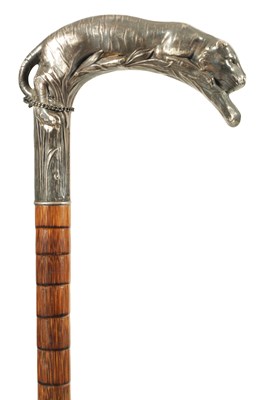 Lot 441 - A LATE 19TH CENTURY FRENCH ART NOUVEAU SILVER MOUNTED PALM WOOD WALKING STICK