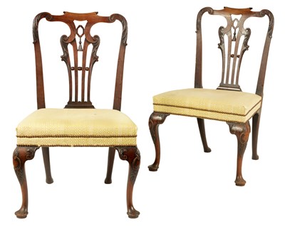 Lot 1068 - A FINE PAIR OF GEORGE II MAHOGANY UPHOLSTERED SIDE CHAIRS OF GENEROUS SIZE