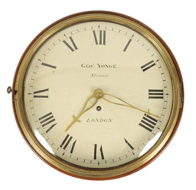 Lot 989 - GEORGE YOUNG, STRAND LONDON. A GOOD LATE GEORGE III WOODEN DIAL EIGHT-DAY MAHOGANY WALL CLOCK