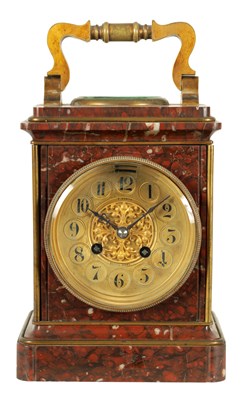 Lot 1028 - A 19TH CENTURY GILT BRASS AND ROUGE MARBLE MANTEL CLOCK