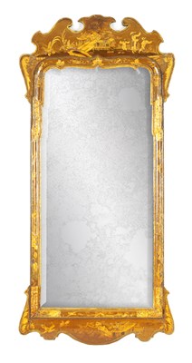 Lot 1041 - A 19TH CENTURY GEORGE I STYLE LACQUERWORK AND CHINOISERIE DECORATED HANGING MIRROR OF LARGE SIZE