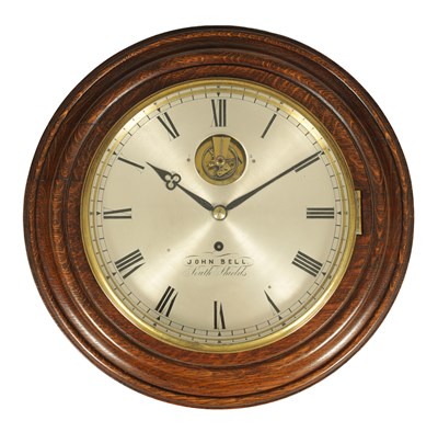 Lot 967 - JOHN BELL, SOUTH SHIELDS. AN 8.5” SILVERED DIAL FUSEE WALL CLOCK