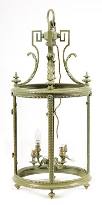 Lot 779 - A LATE 19TH/EARLY 20TH CENTURY LATER PAINTED GILT BRASS HALL LANTERN OF LARGE SIZE