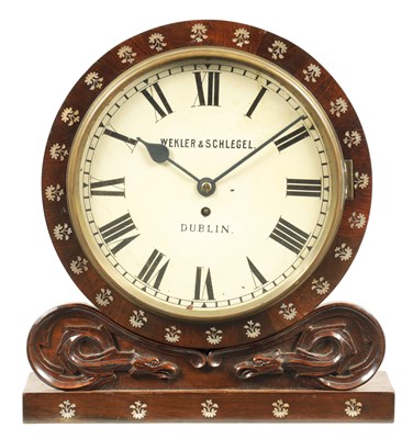 Lot 1011 - WEKLER & SCHLEGEL, DUBLIN  A LATE 19TH CENTURY MOTHER OF PEARL INLAID ROSEWOOD WALL CLOCK