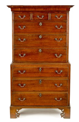 Lot 1175 - A GOOD GEORGE III OAK CHEST ON CHEST OF SMALL SIZE