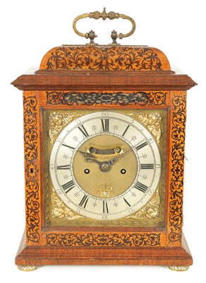 Lot 502 - JONATHAN HOCKER, READING. A RARE QUEEN ANNE WALNUT AND ARABESQUE MARQUETRY  EIGHT-DAY VERGE BRACKET CLOCK WITH PULL QUARTER REPEAT