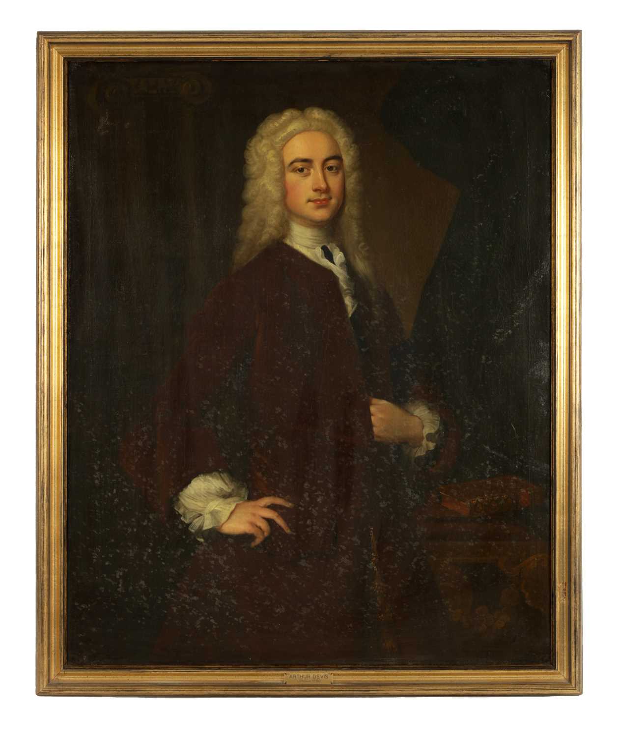 Lot 864 - ATT. ARTHUR DEVIS (1712 – 1787). A MID 18TH CENTURY OIL ON CANVAS - HALF LENGTH PORTRAIT OF TOWNSEND ANDREWS BRITISH POLITICIAN