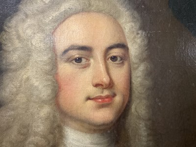 Lot 864 - ATT. ARTHUR DEVIS (1712 – 1787). A MID 18TH CENTURY OIL ON CANVAS - HALF LENGTH PORTRAIT OF TOWNSEND ANDREWS BRITISH POLITICIAN