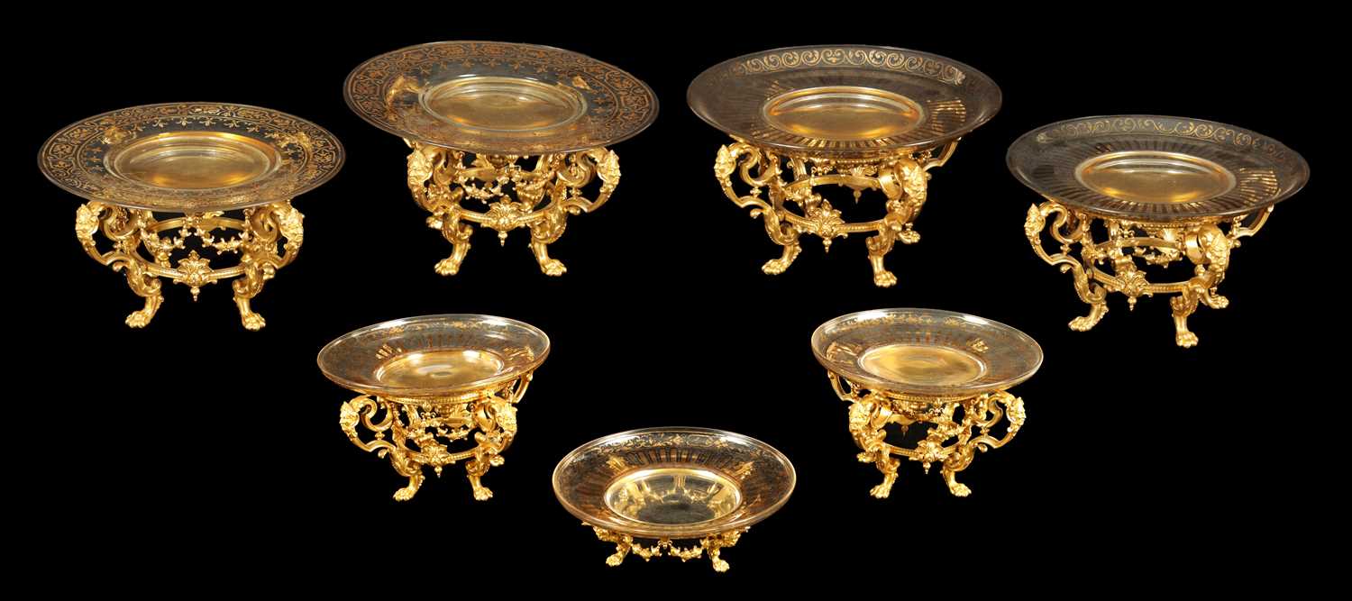 Lot 775 - FERDINAND BARBEDIENNE. AN UNUSUAL SET OF EIGHT 19TH CENTURY ORMOLU TABLE COMPORTS